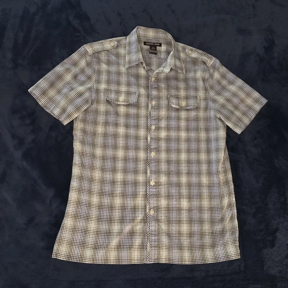 Michael Kors Tailored Fit Short Sleeve Button Up Plaid Shirt Mens Size‎ Medium